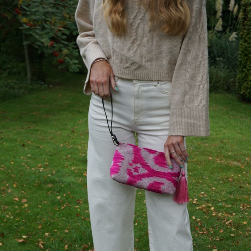 Velvet Ikat Wrist Bag - Pink image