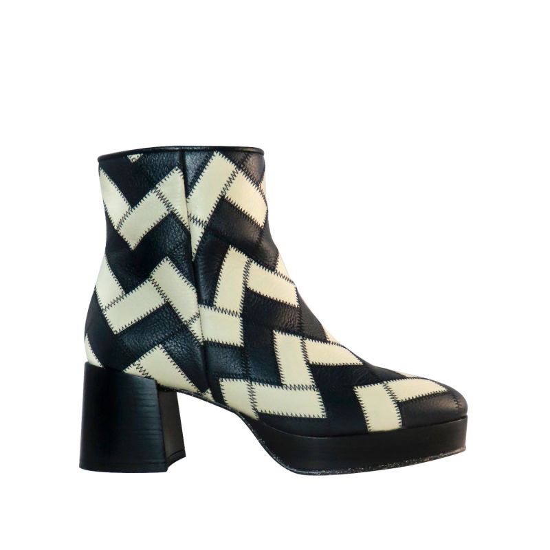 Seye - Black & Cream Handmade Patchwork Platform Boots image