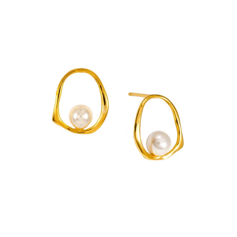 Wavy Pearl Stud Gold Earrings image