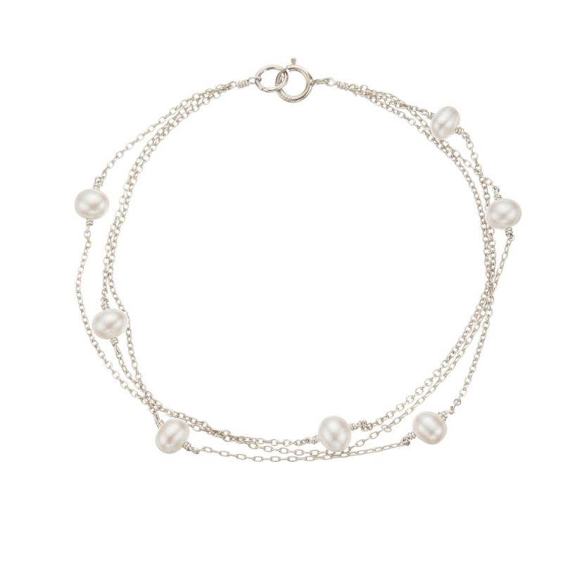 Sterling Silver Layered Pearl Bracelet image