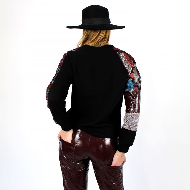 Black Raglan Sweatshirt With Fabric Patches image