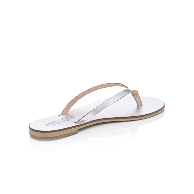 Achelois Silver Handcrafted Leather Flip Flop Sandal for Women image