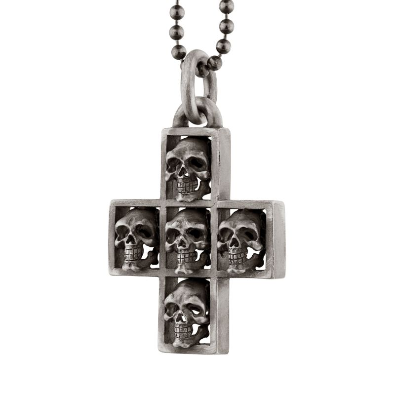 Multi Skull Cross Sterling Silver Pendant Necklace  image