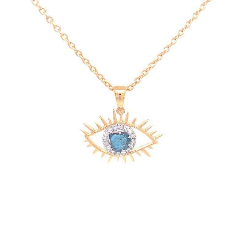 18-Karat Yellow Gold Plated, White & Blue Diamond 'Tichi Evil Eye' Necklace image