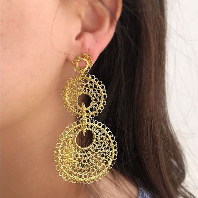 All Gold Iris Handmade Crochet Earrings image