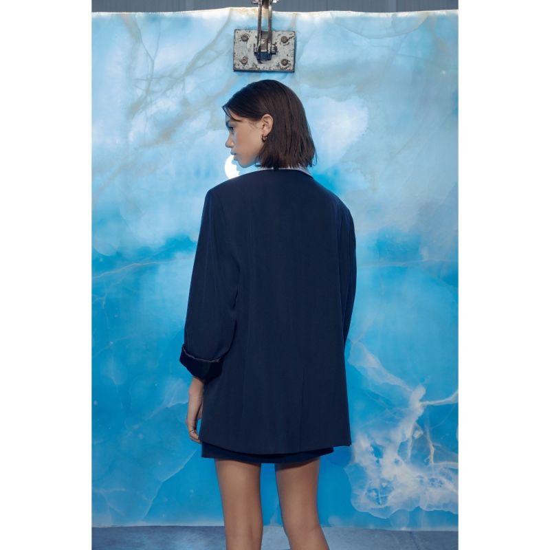 Boxy Navy Blue Oversized Jacket image