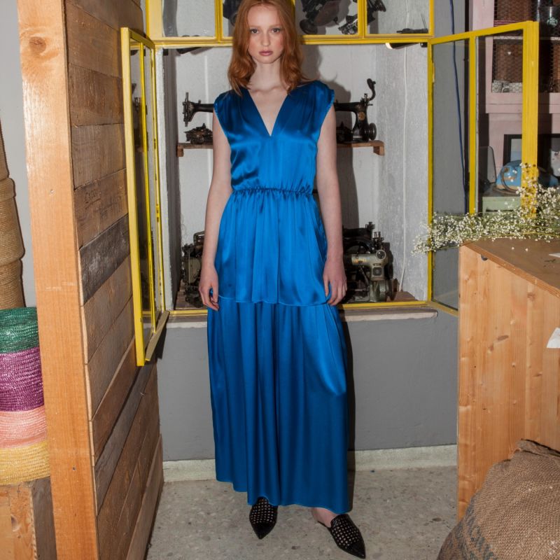 Ella Silk Dress In Royal Blue image