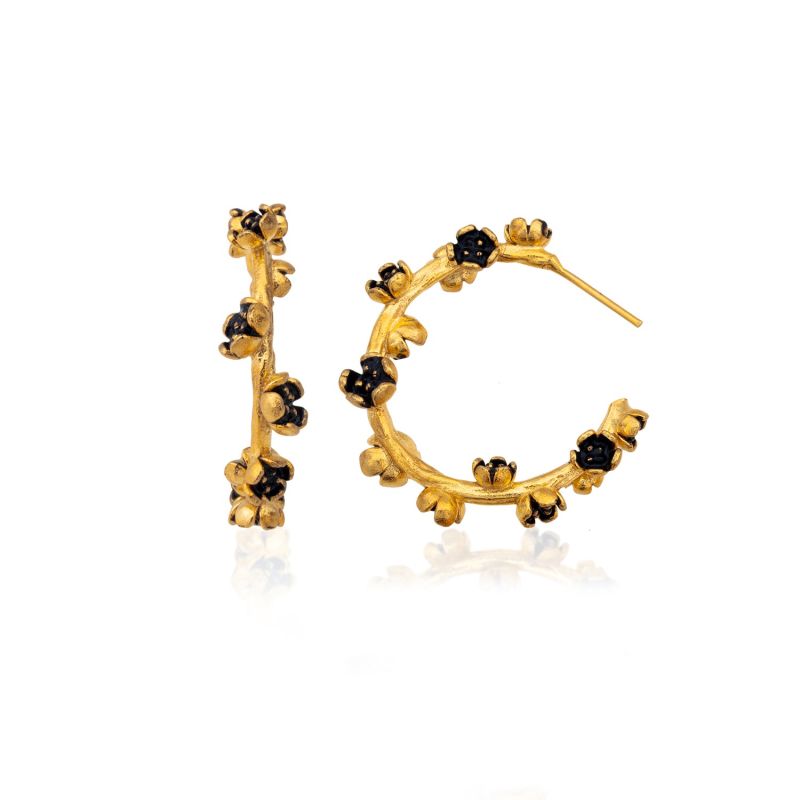 Large Black Flower Hoop Earrings image