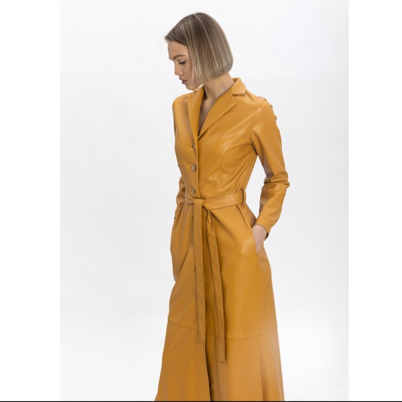 Yellow Long Button-Up Eco-Leather Trench image