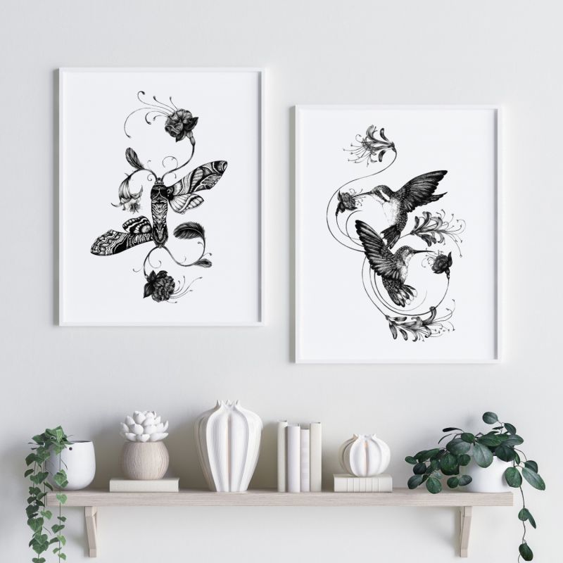 'Hummingbirds & Honeysuckle' Fine Art Print A5 image