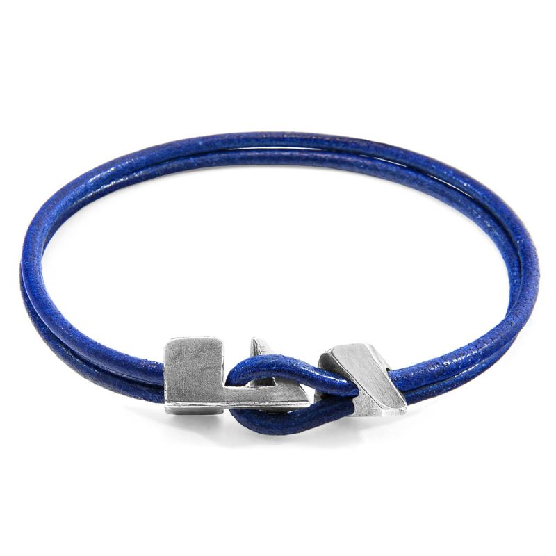 Azure Blue Brixham Silver & Round Leather Bracelet image