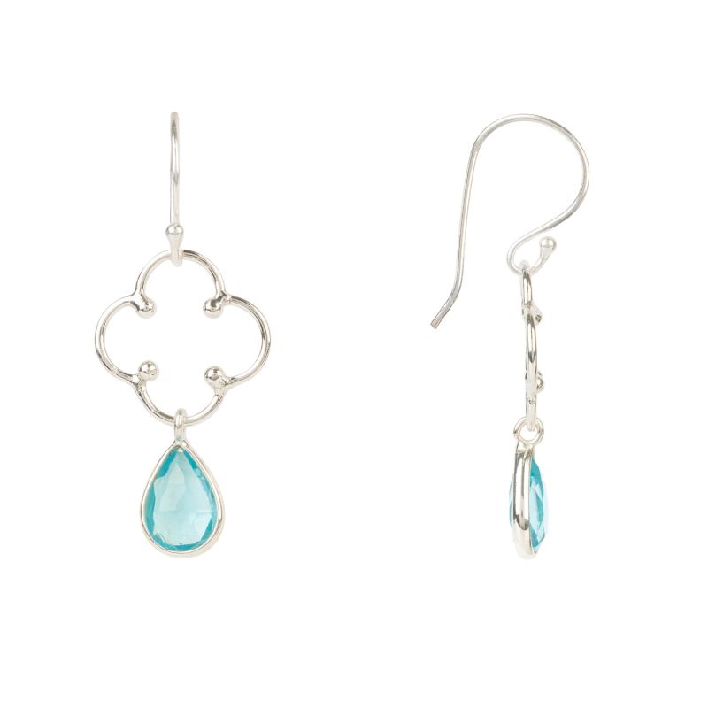 Open Clover Gemstone Drop Earrings Silver Blue Topaz image