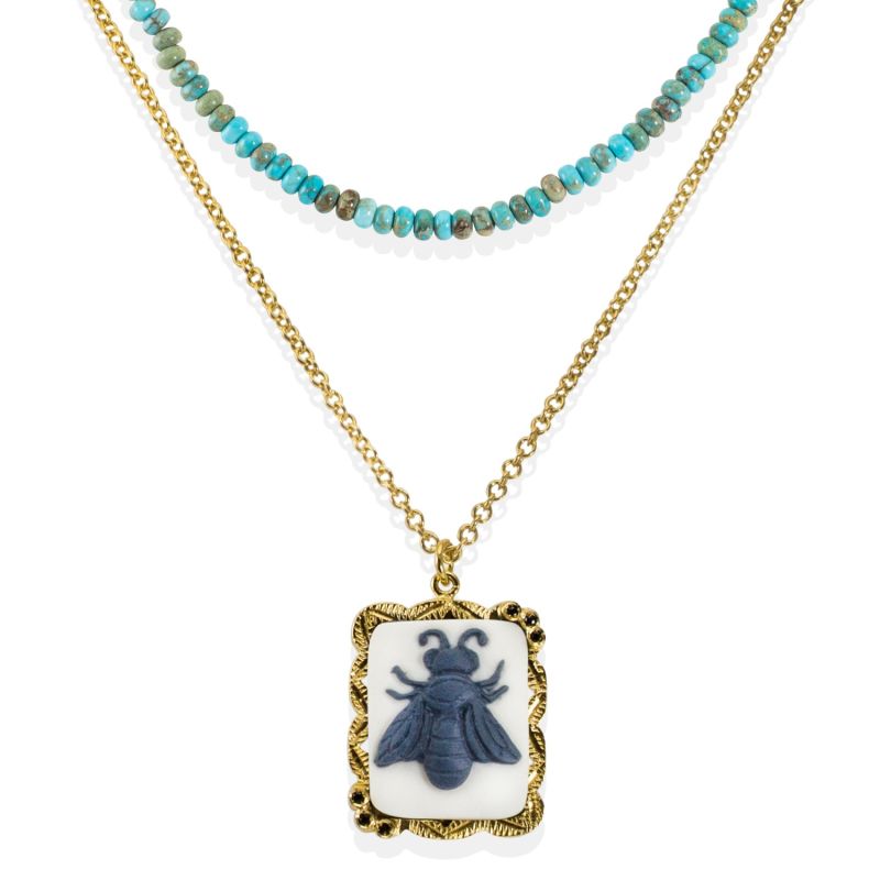 Bee Cameo & Turquoise Layered Necklace image