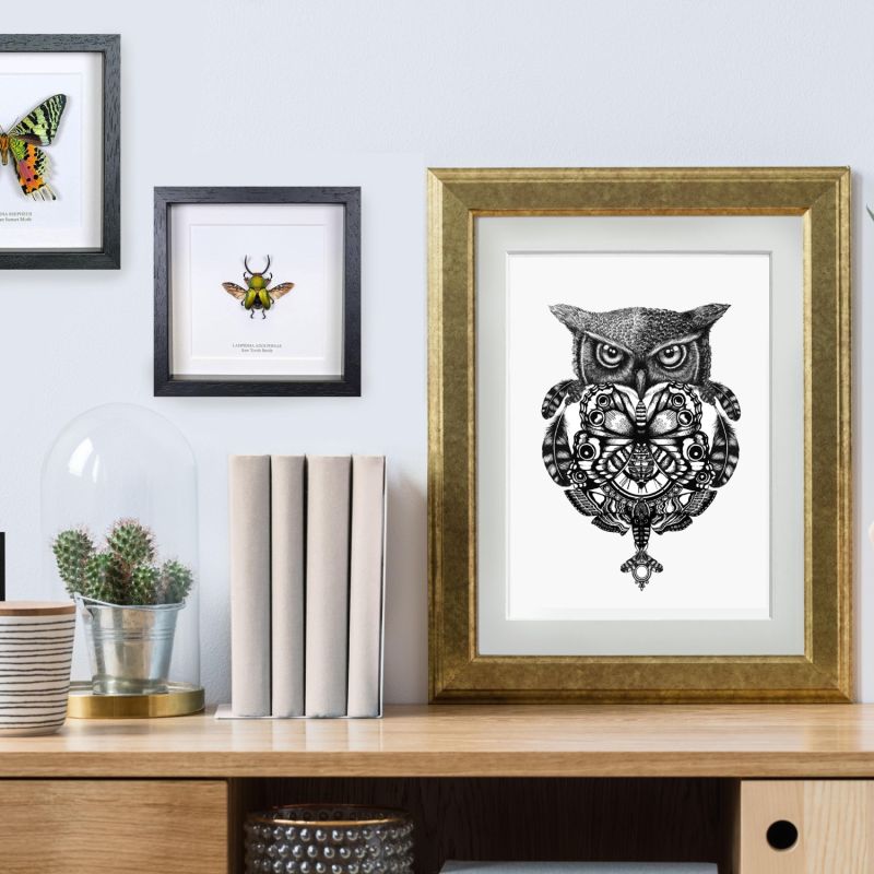 'The Owl & Pocket Watch' Fine Art Print A4 image