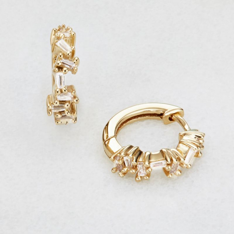 Small Gold Jagged Diamond Style Huggie Hoop Earrings | Lily & Roo ...