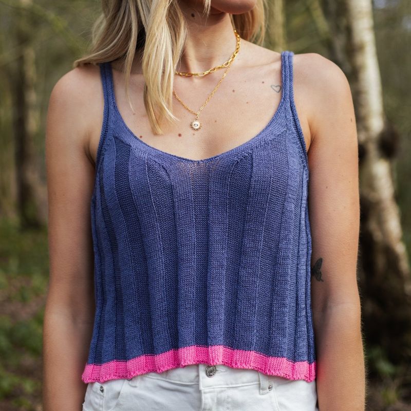 Jodie Ribbed Knitted Cami Vest - Denim image