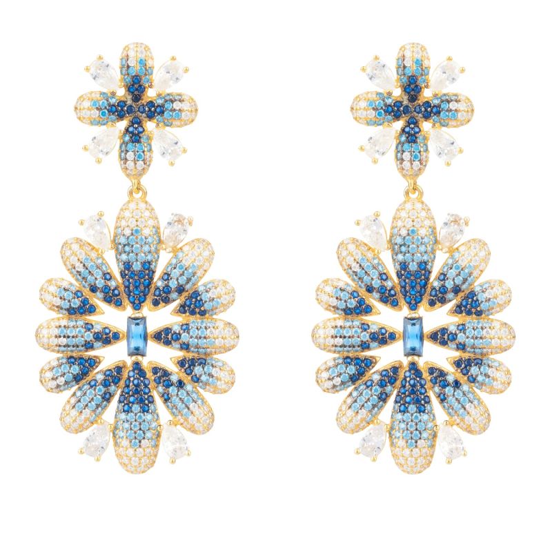 Babylon Flower Drop Earrings Gold Blue image