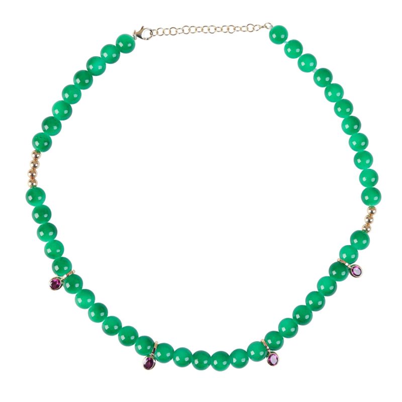 Green Beads Necklace With Amethyst image