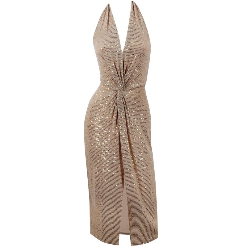 Joined Up Sequin Knot Dress - Gold | Me & Thee | Wolf & Badger
