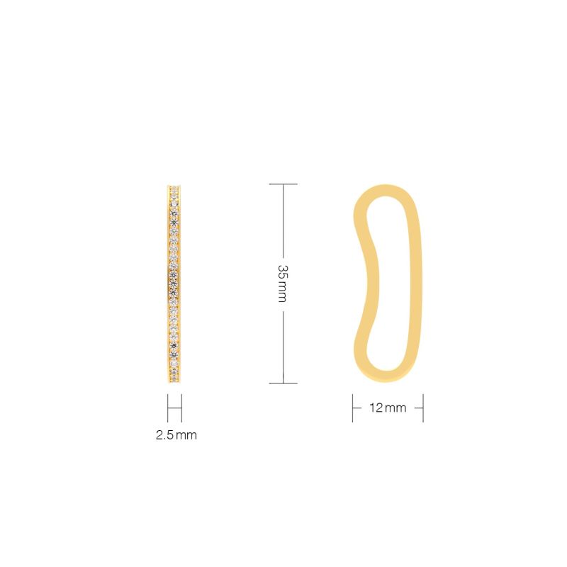 Long Curvy Thin Bar Ear Cuff With Pave Cz - Gold image