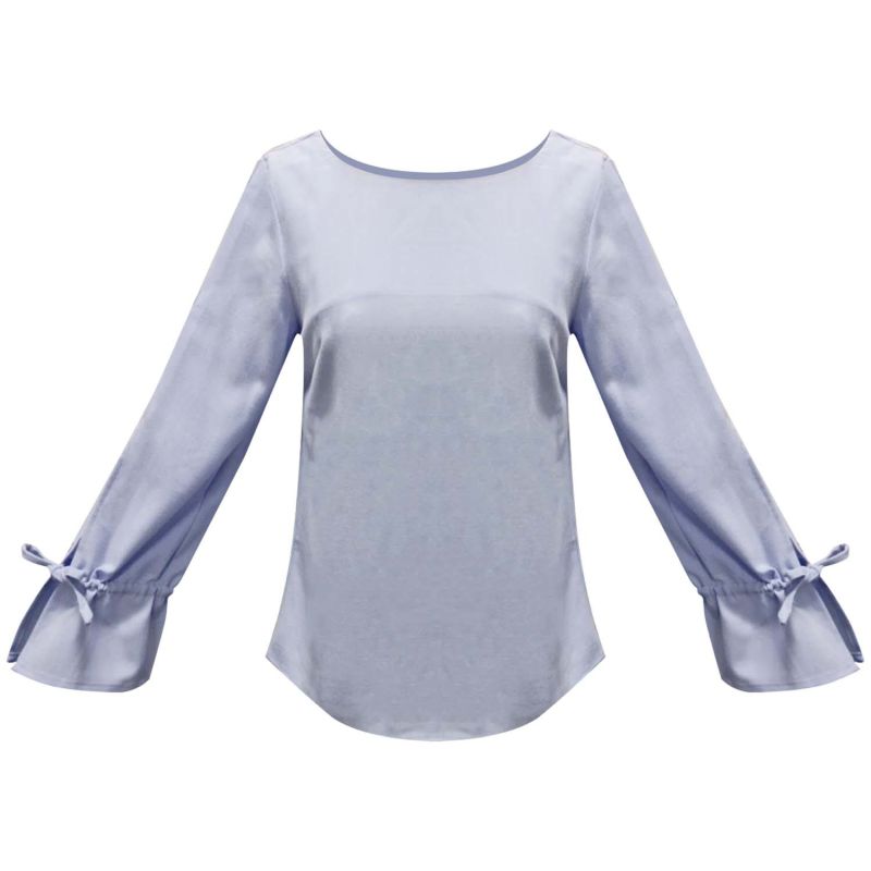 Iko Long Sleeved Blouse With Drawstring Detail In Powder Blue image