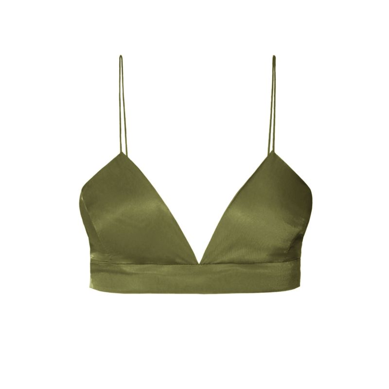 Asha Satin Olive Branch Bralette Top image