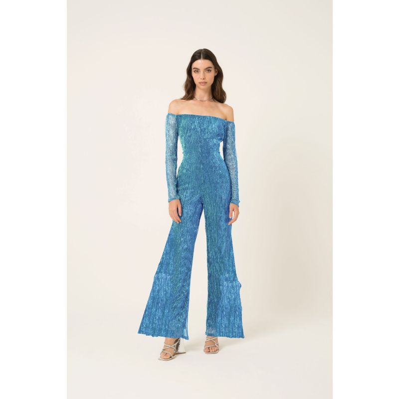 Odette Blue Metallic Plisse Jumpsuit image