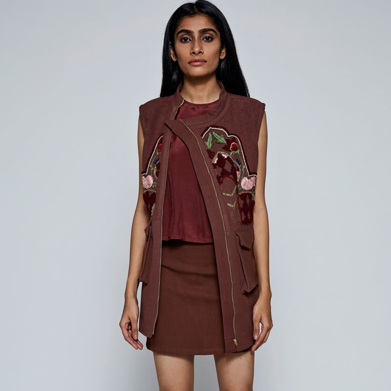 The Hand-Embroidered Rasha Vest In Brown image