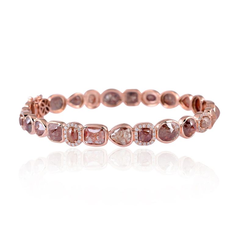 Natural Ice Diamond 18K Rose Gold Women'S Bangle Handmade Jewelry image