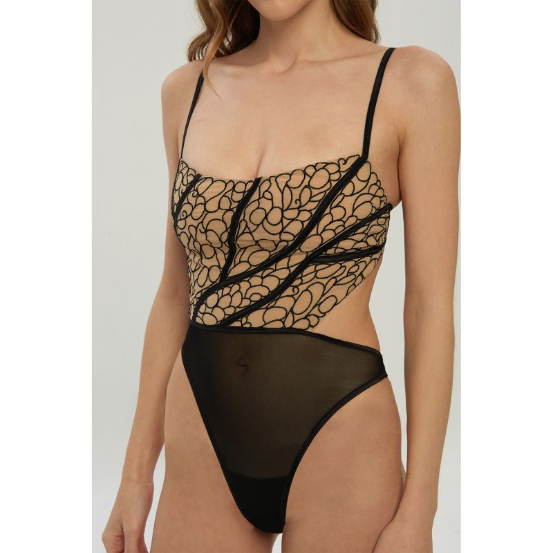 Julia Black Embroidered Cut-Out Bodysuit image