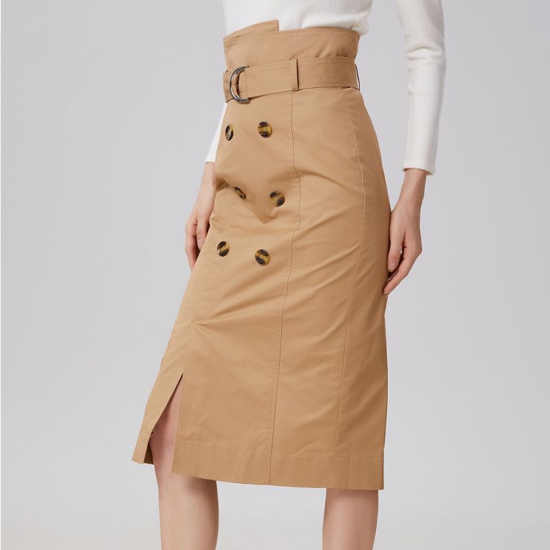 Straight Double-Breasted Skirt - Camel image