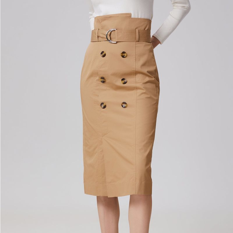 Straight Double-Breasted Skirt - Camel image