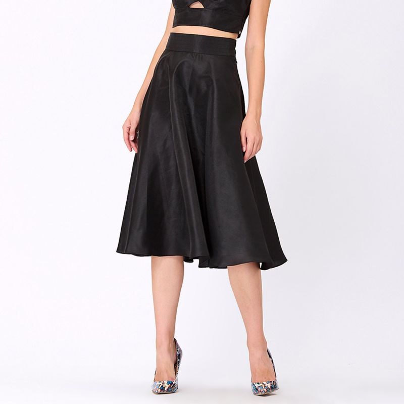 Flared Taffeta Skirt - Black image