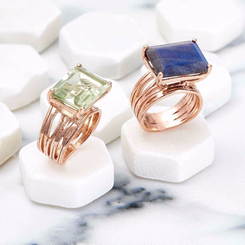 Rose Gold Cocktail Ring Green Amethyst Gemstone Pietra image