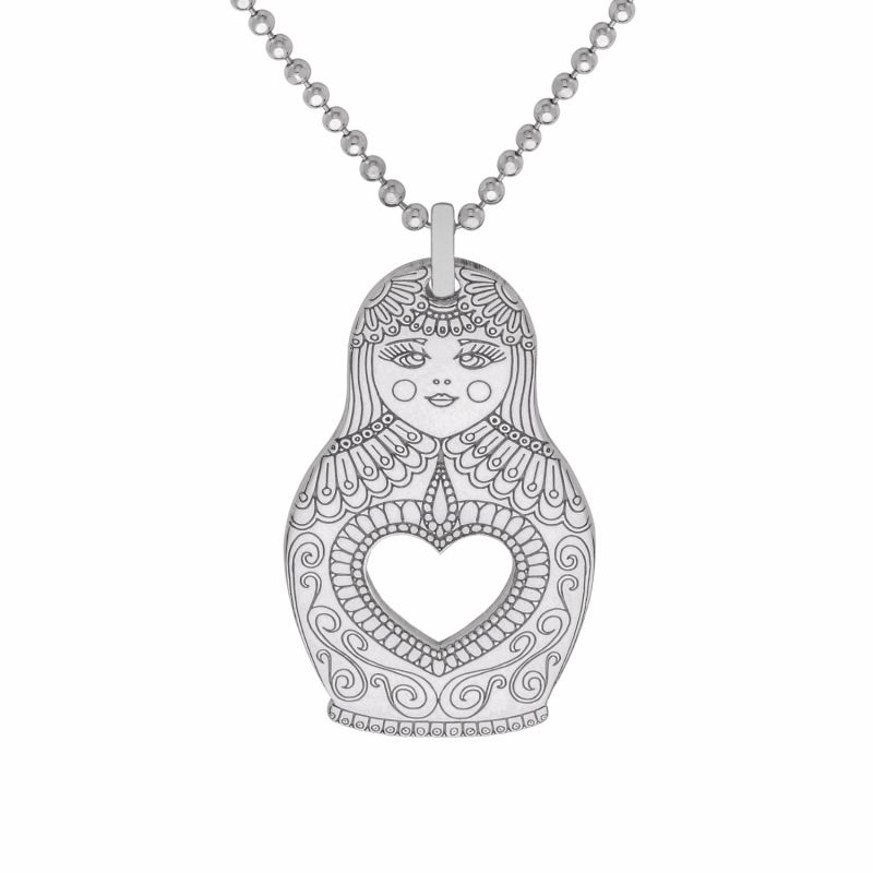 Large Silver Russian Doll Pendant Necklace image