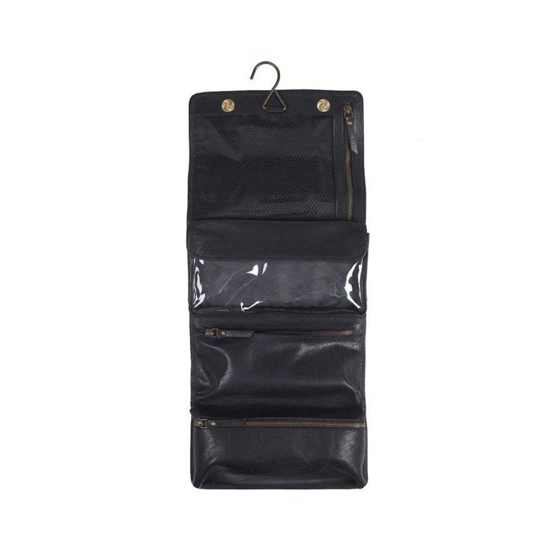 Hanging Black Leather Wash Bag image