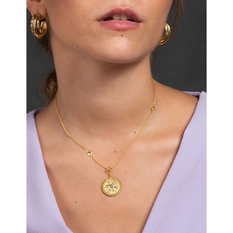 Zodiac Horoscope Sign Leo Medal Necklace Gold image