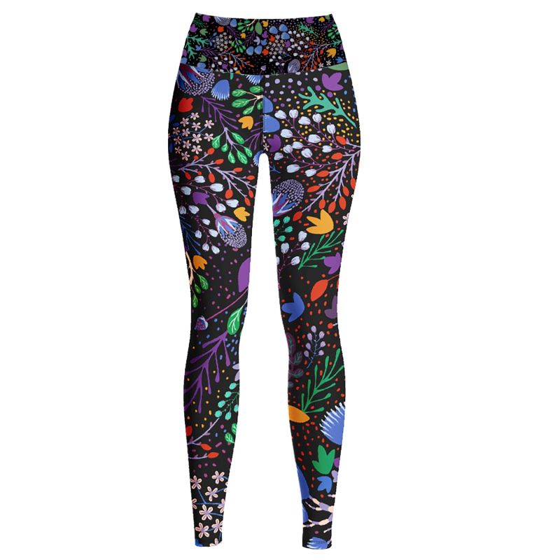 High Waist Yoga Leggings In Night Dreaming Of Garden image