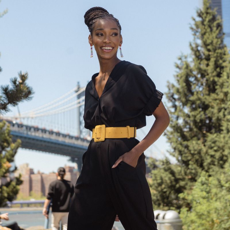 Suede Square Buckle Belt - Mustard image