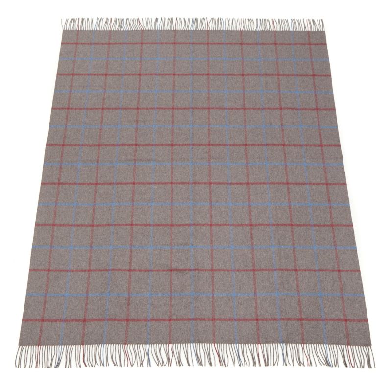 Cashmere Throw - Gunmetal Grey With Red & Blue Checks image