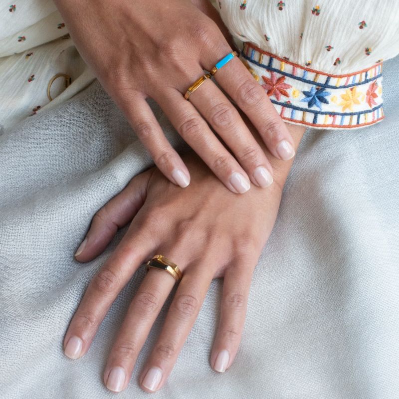 14k Gold Plated Slim Stacking Ring - Blue & Gold image