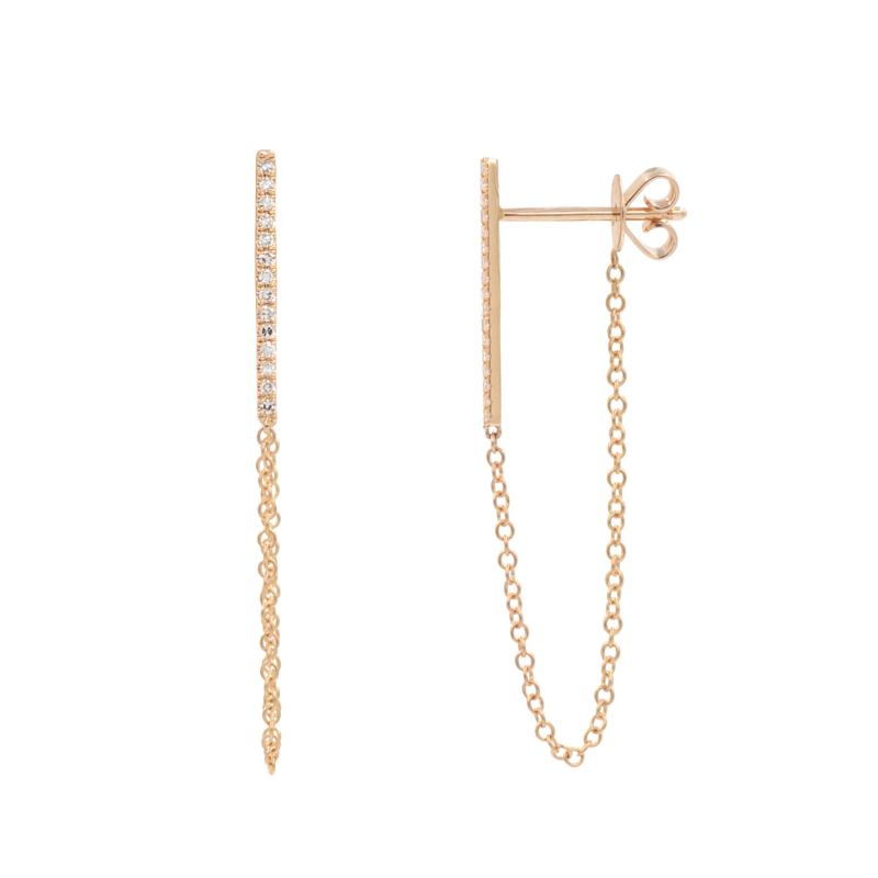 Diamond Bar Chain Studs - Rose Gold image