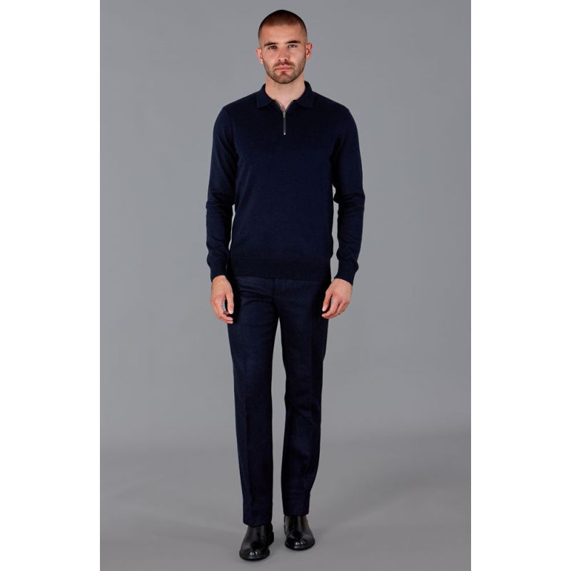 Mens Lightweight Finley Cotton Zip Neck Polo Shirt - Navy image