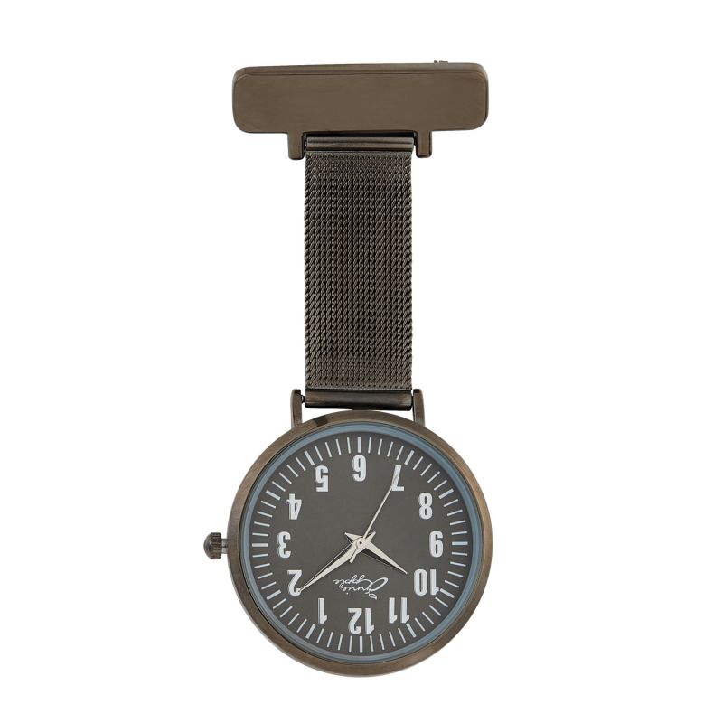 Annie Apple Silver Gunmetal Nurse Fob Watch image