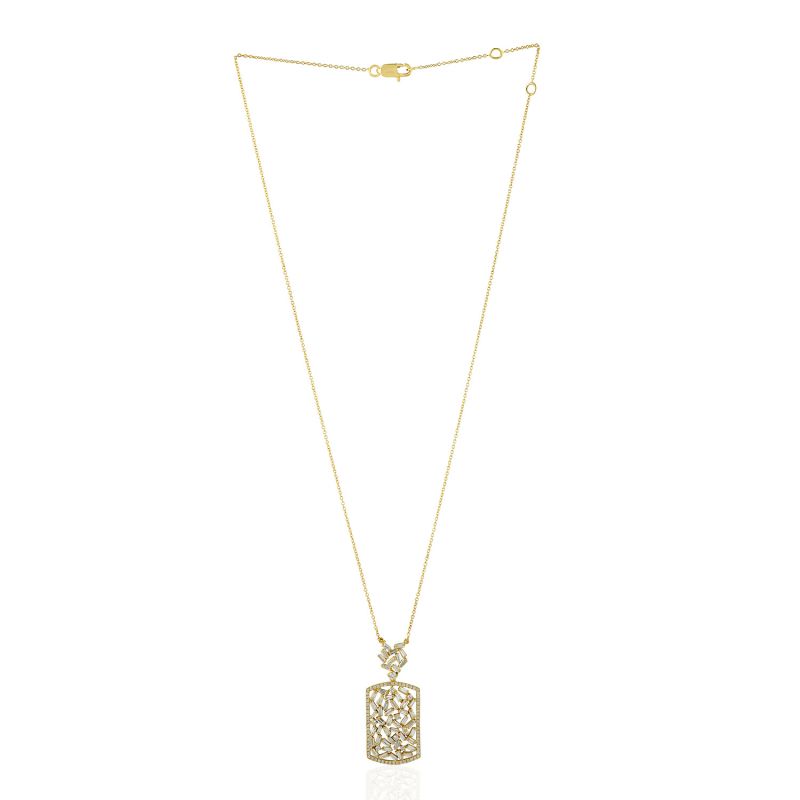 Baguette Diamond Solid Yellow Gold Necklace Jewelry image