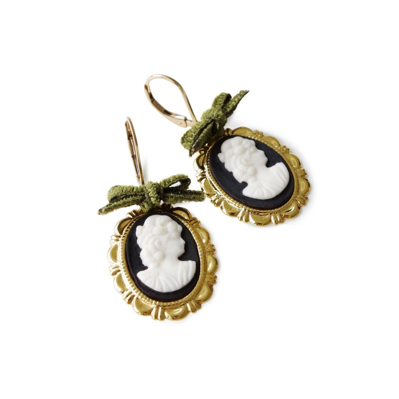 Dark Romance Goddess Oval Porcelain Cameo Earrings image