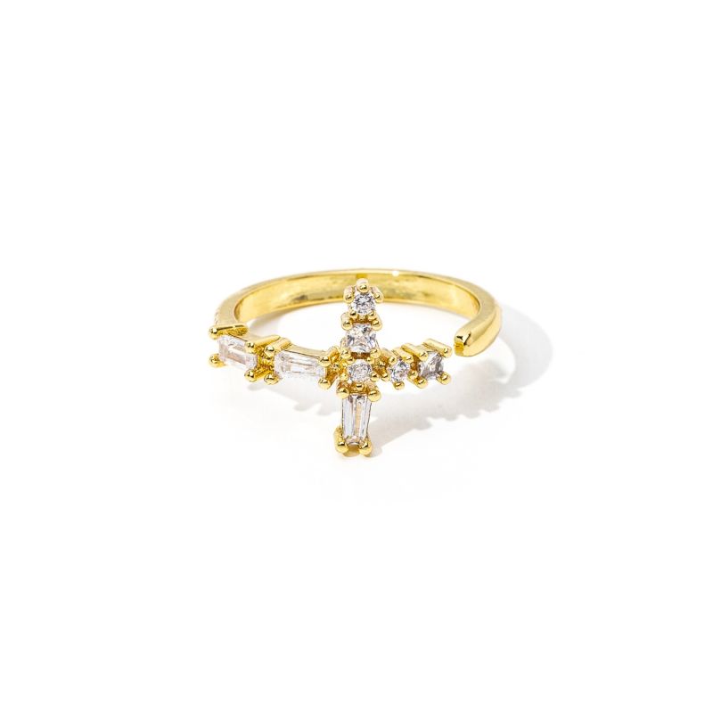 Gold Cross Baguette Crystal Ring image