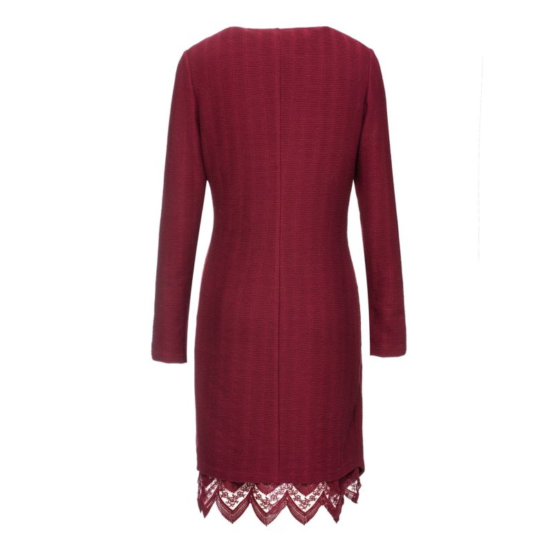 Lace Edge Knitted Wrap Dress - Red image