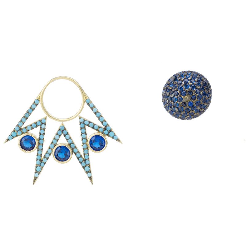 Jester Ear Jacket Convertible Earrings Blue Gold image