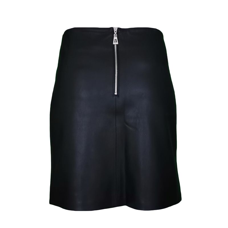 Black Vegan Leather Mini Skirt With Eyelets image